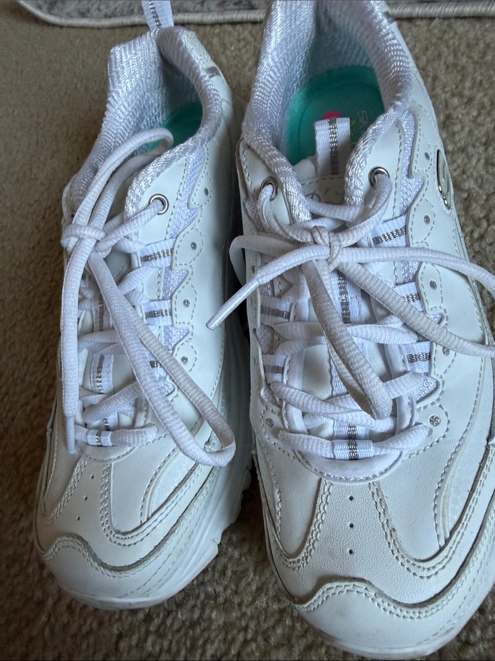 Skechers White Lace-Up Sneakers with Teal Insoles - Picture 3 of 4